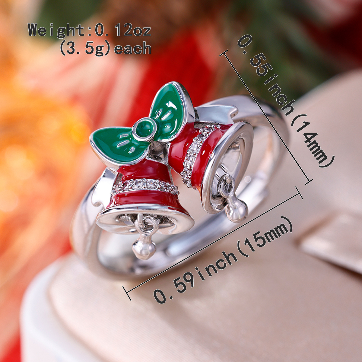 Women's Christmas-Themed Bell Ring, Copper Open Ring
